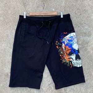 Rhinestone Paint Splatter Skull Shorts Majestik XL (P)